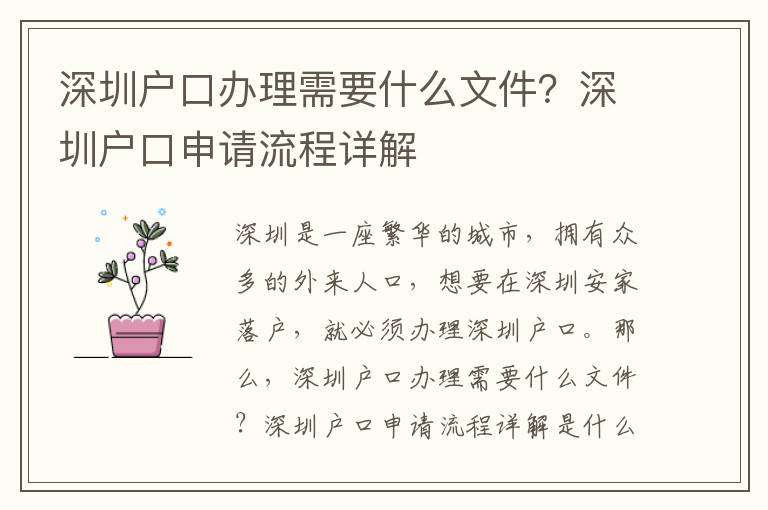 深圳戶(hù)口辦理需要什么文件？深圳戶(hù)口申請(qǐng)流程詳解