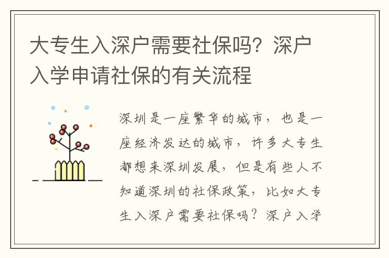 大專生入深戶需要社保嗎？深戶入學(xué)申請社保的有關(guān)流程