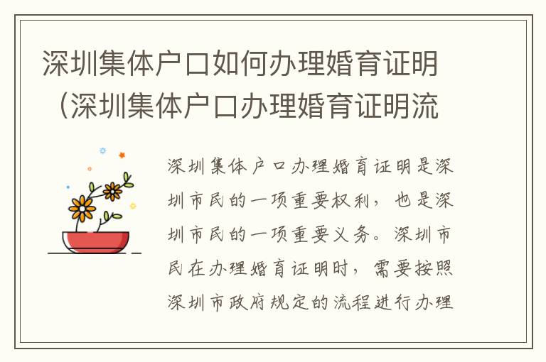 深圳集體戶(hù)口如何辦理婚育證明（深圳集體戶(hù)口辦理婚育證明流程詳解）
