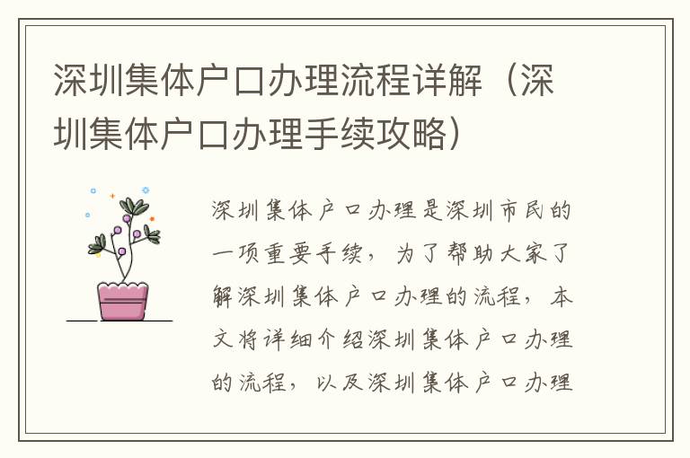 深圳集體戶口辦理流程詳解（深圳集體戶口辦理手續(xù)攻略）