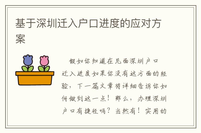 基于深圳遷入戶口進(jìn)度的應(yīng)對(duì)方案