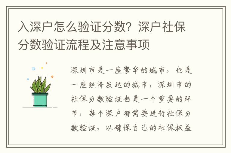 入深戶怎么驗證分?jǐn)?shù)？深戶社保分?jǐn)?shù)驗證流程及注意事項
