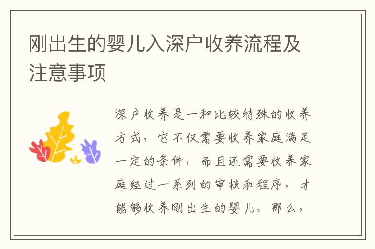 剛出生的嬰兒入深戶收養(yǎng)流程及注意事項(xiàng)