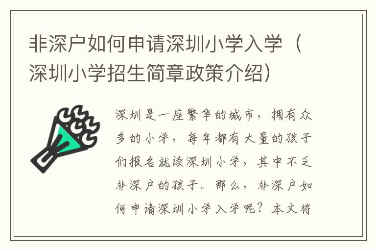 非深戶如何申請(qǐng)深圳小學(xué)入學(xué)（深圳小學(xué)招生簡(jiǎn)章政策介紹）