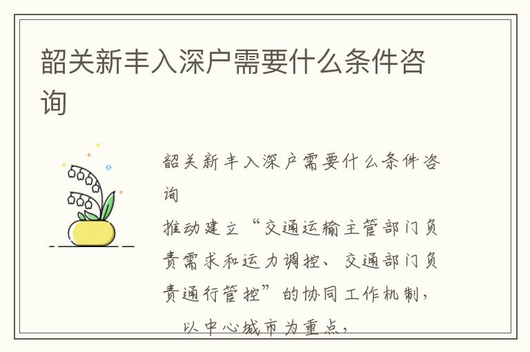 韶關(guān)新豐入深戶需要什么條件咨詢