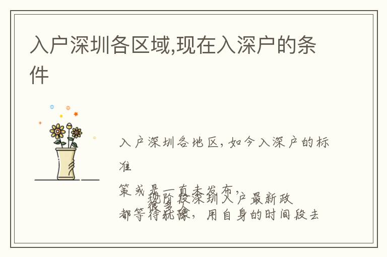 入戶深圳各區(qū)域,現(xiàn)在入深戶的條件