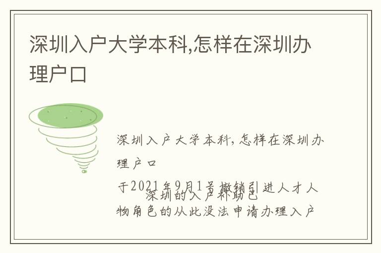 深圳入戶大學(xué)本科,怎樣在深圳辦理戶口