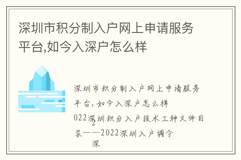 深圳市積分制入戶網(wǎng)上申請服務(wù)平臺,如今入深戶怎么樣