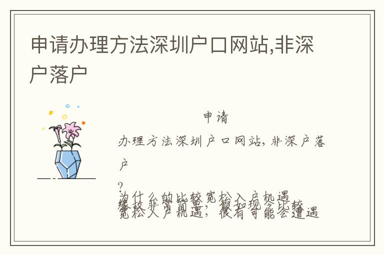 申請辦理方法深圳戶口網(wǎng)站,非深戶落戶