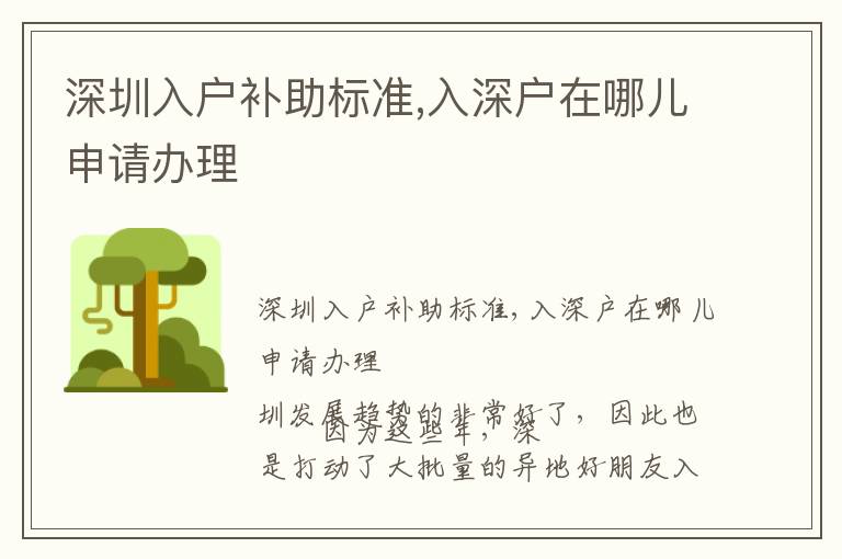 深圳入戶補(bǔ)助標(biāo)準(zhǔn),入深戶在哪兒申請(qǐng)辦理