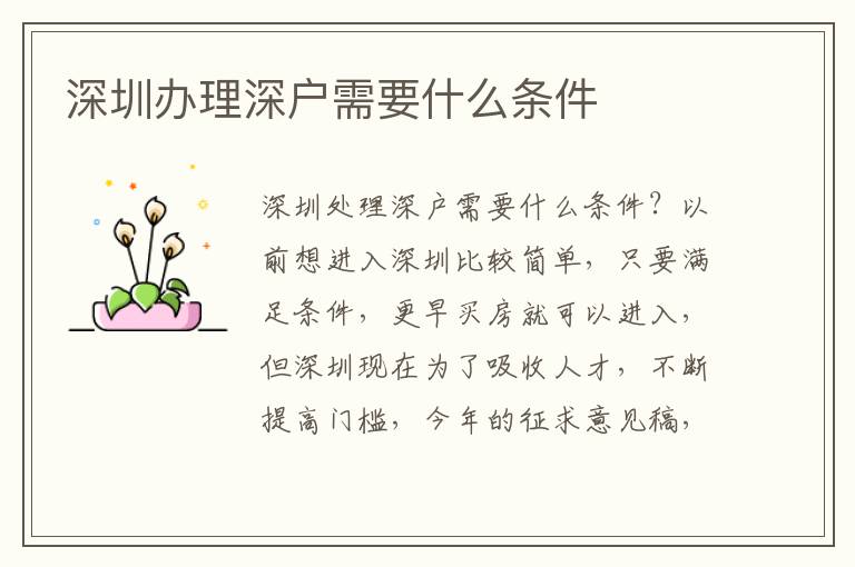 深圳辦理深戶需要什么條件