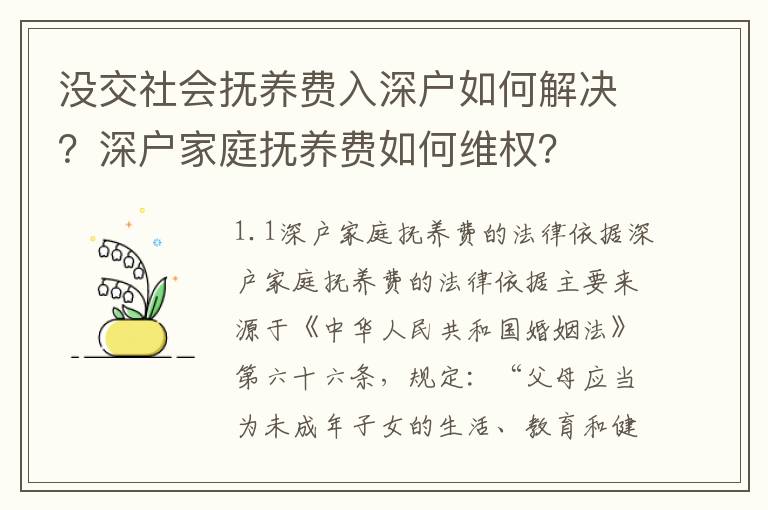 沒交社會撫養費入深戶如何解決？深戶家庭撫養費如何維權？