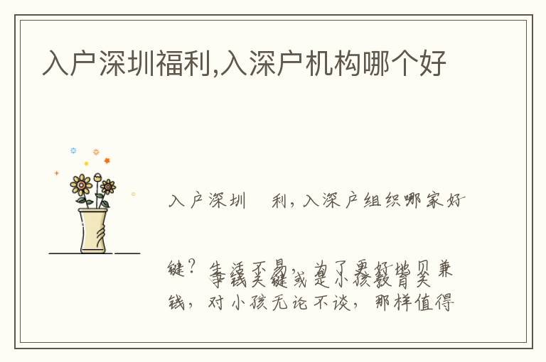 入戶深圳福利,入深戶機(jī)構(gòu)哪個好