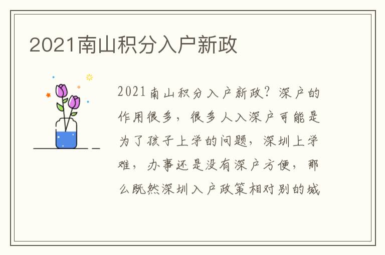 2021南山積分入戶新政