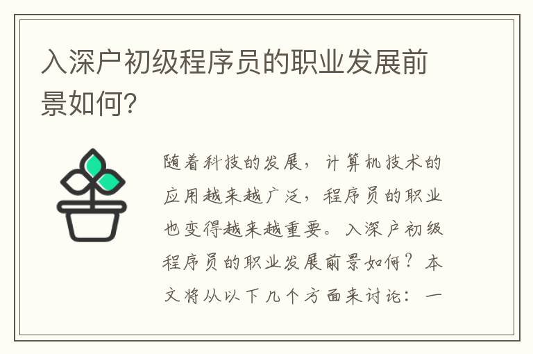 入深戶初級程序員的職業發展前景如何？