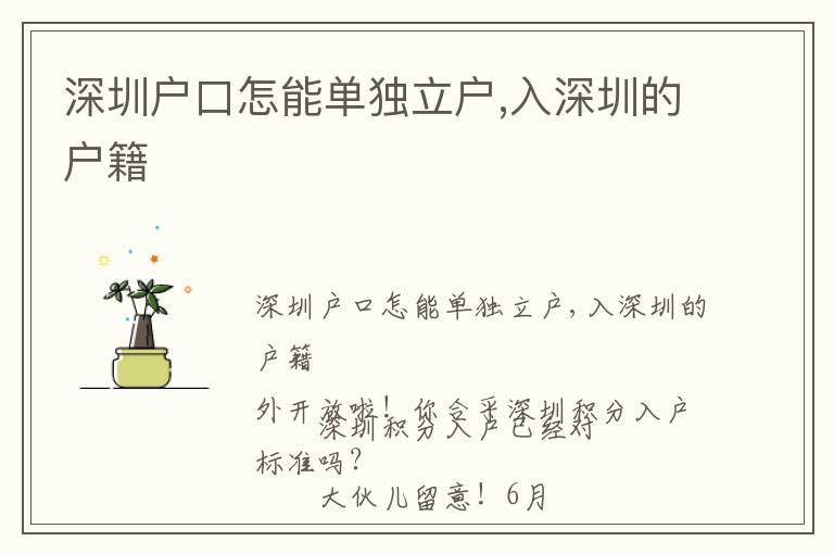 深圳戶口怎能單獨(dú)立戶,入深圳的戶籍
