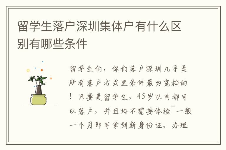 留學生落戶深圳集體戶有什么區(qū)別有哪些條件