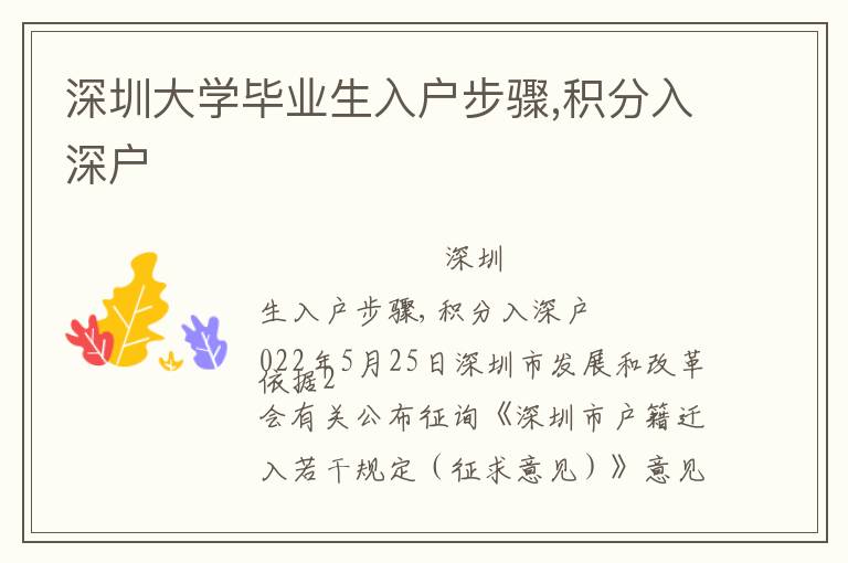 深圳大學畢業(yè)生入戶步驟,積分入深戶