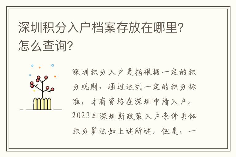 深圳積分入戶檔案存放在哪里？怎么查詢？