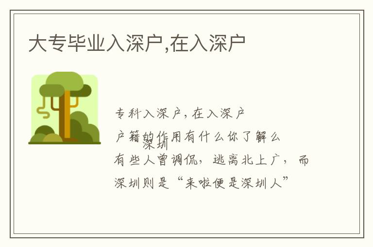 大專畢業(yè)入深戶,在入深戶