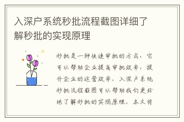 入深戶系統(tǒng)秒批流程截圖詳細(xì)了解秒批的實(shí)現(xiàn)原理