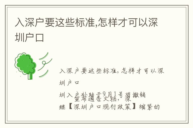 入深戶要這些標(biāo)準(zhǔn),怎樣才可以深圳戶口