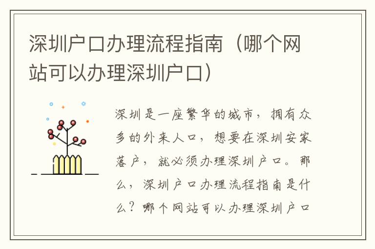 深圳戶口辦理流程指南（哪個網(wǎng)站可以辦理深圳戶口）