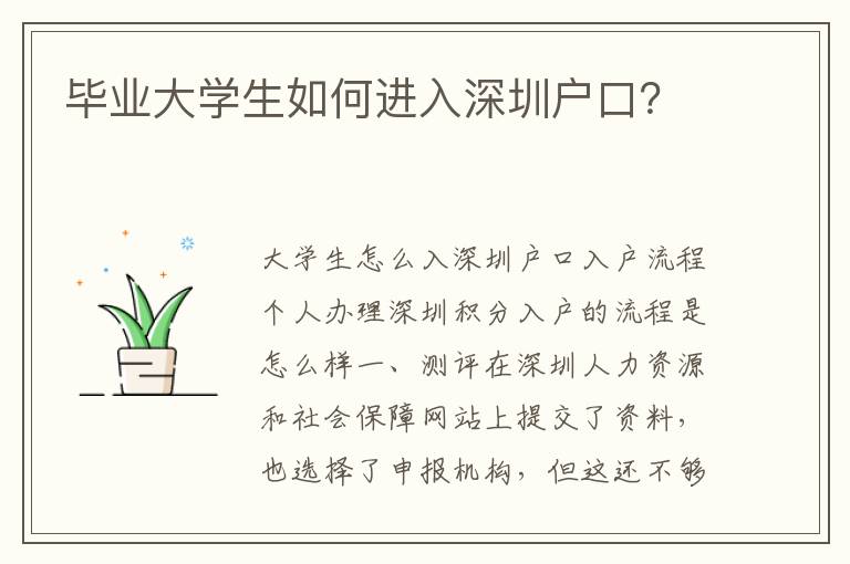 畢業大學生如何進入深圳戶口？
