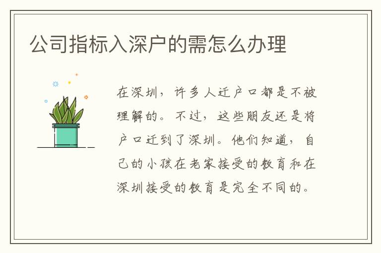 公司指標(biāo)入深戶的需怎么辦理